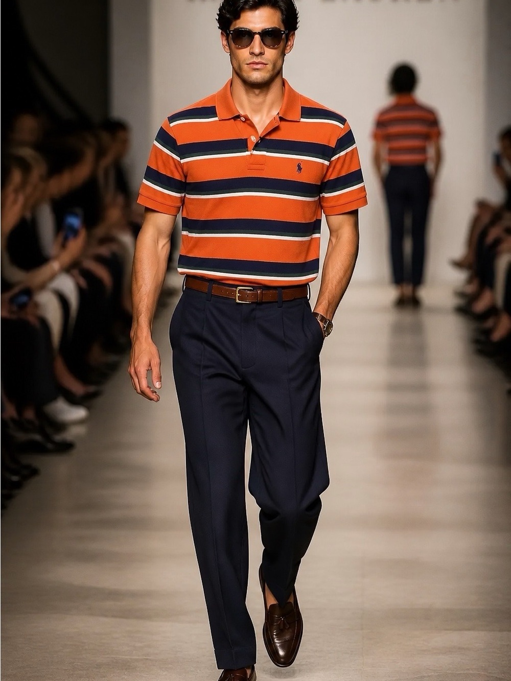 Ralph Lauren Orange, Navy & Green Striped Polo XL 18-20